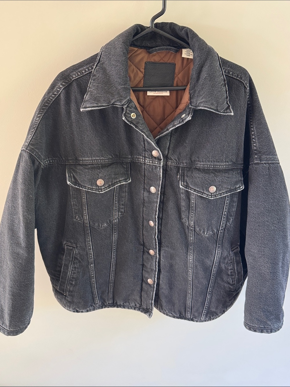 levi’s black denim oversized wide boxy trucker jacket coat heavy size m
